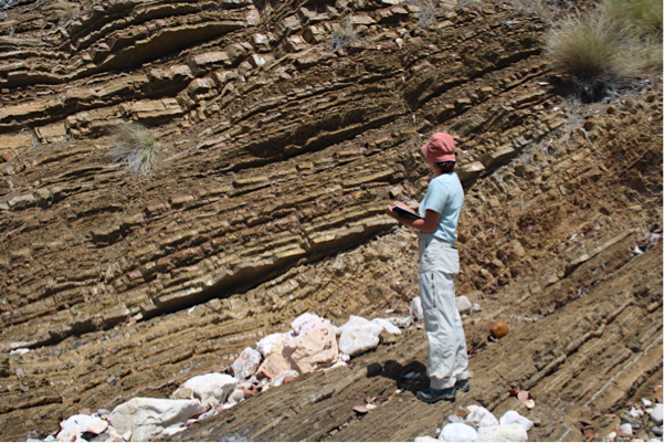Une géologue observe les roches de Saint-Martin Une géologue observe les roches de Saint-Martin